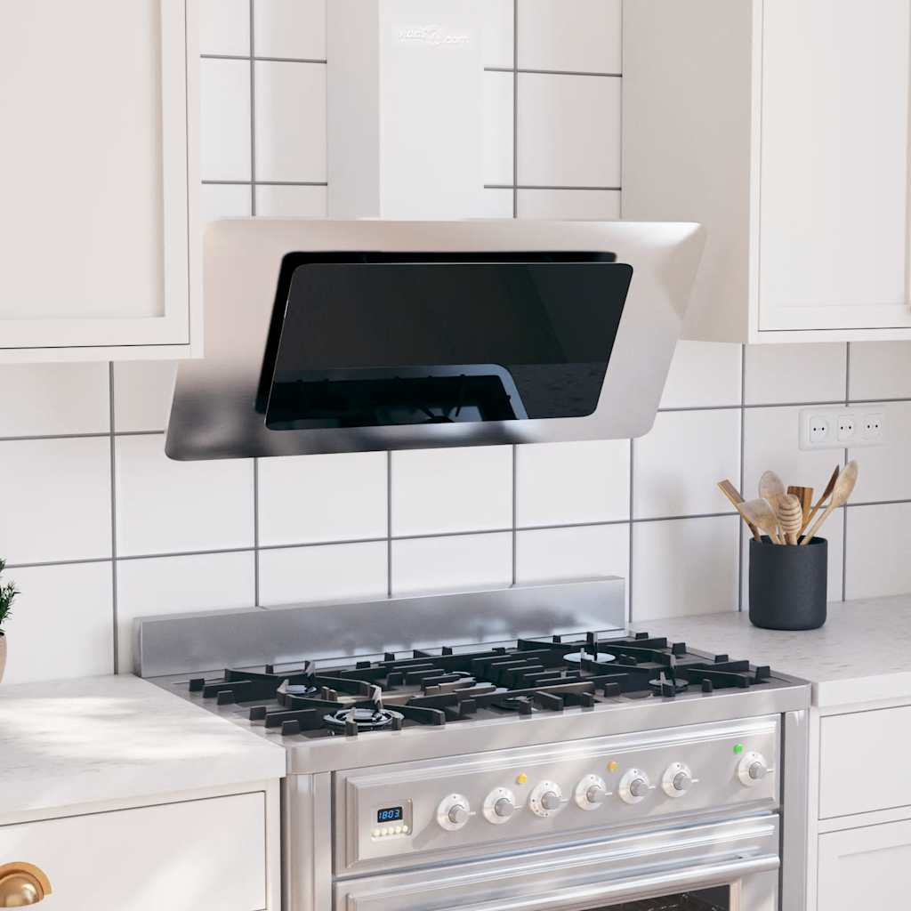 Απορροφητήρας Τοίχου Ασημί 90 εκ. από Αν. Ατσάλι & Ψημένο Γυαλί - Pakobazaar