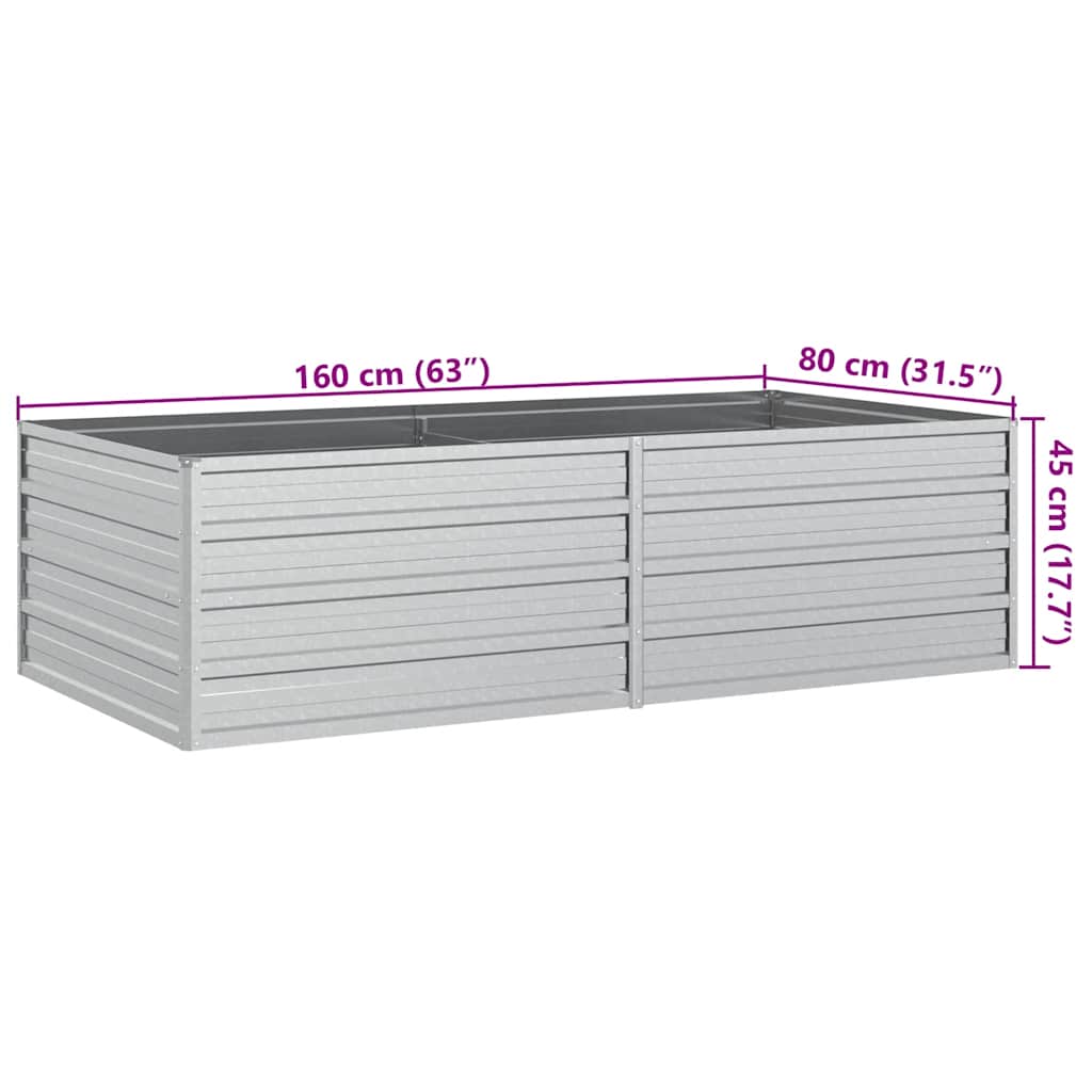 Ζαρντινιέρα Υπερυψωμένη Ασημί 160x80x45 εκ. Γαλβανισμ. Χάλυβας