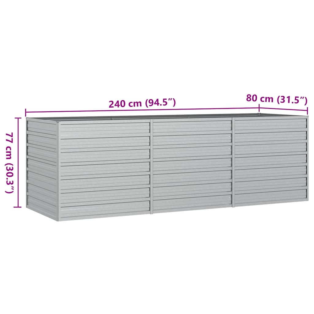 Ζαρντινιέρα Υπερυψωμένη Ασημί 240x80x77 εκ. Γαλβανισμ. Χάλυβας