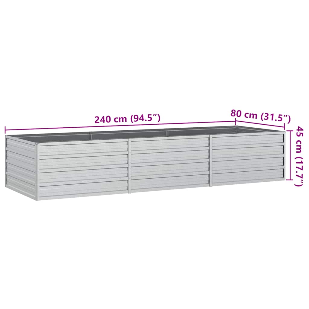 Ζαρντινιέρα Υπερυψωμένη Ασημί 240x80x45 εκ. Γαλβανισμ. Χάλυβας