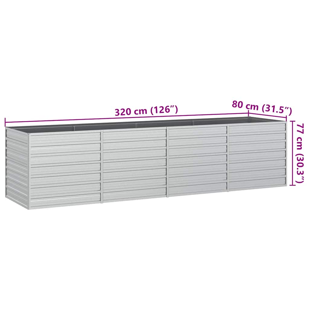 Ζαρντινιέρα Υπερυψωμένη Ασημί 320x80x77 εκ. Γαλβανισμ. Χάλυβας
