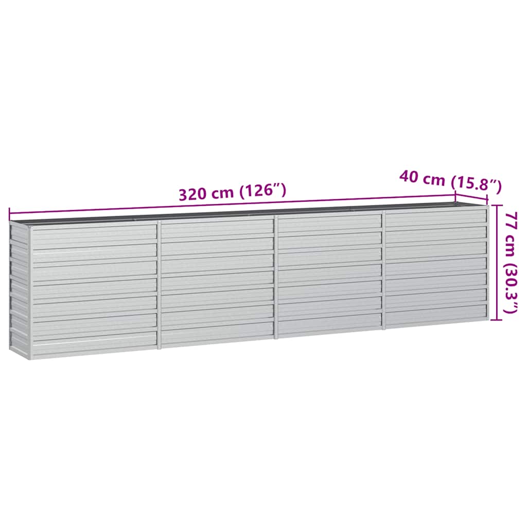 Ζαρντινιέρα Υπερυψωμένη Ασημί 320x40x77 εκ. Γαλβανισμ. Χάλυβας