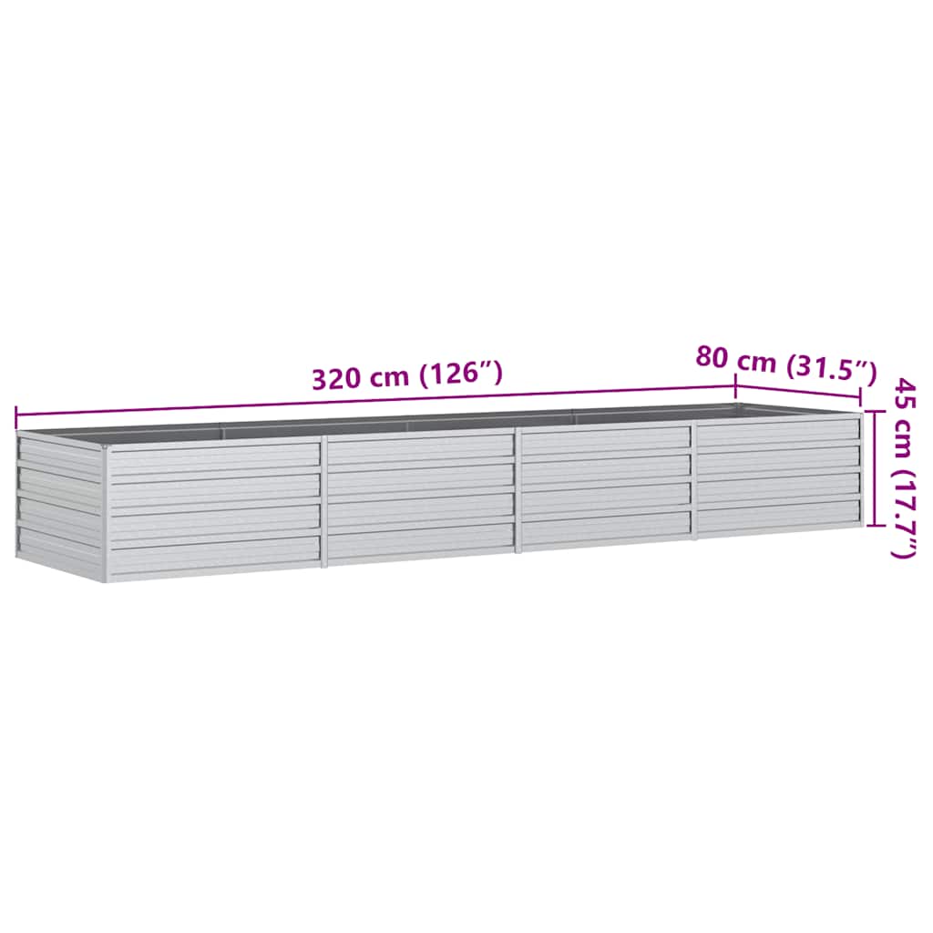 Ζαρντινιέρα Υπερυψωμένη Ασημί 320x80x45 εκ. Γαλβανισμ. Χάλυβας
