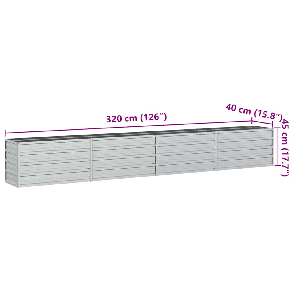 Ζαρντινιέρα Υπερυψωμένη Ασημί 320x40x45 εκ. Γαλβανισμ. Χάλυβας