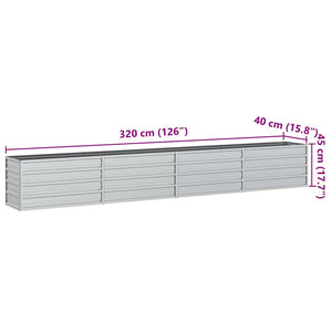 Ζαρντινιέρα Υπερυψωμένη Ασημί 320x40x45 εκ. Γαλβανισμ. Χάλυβας