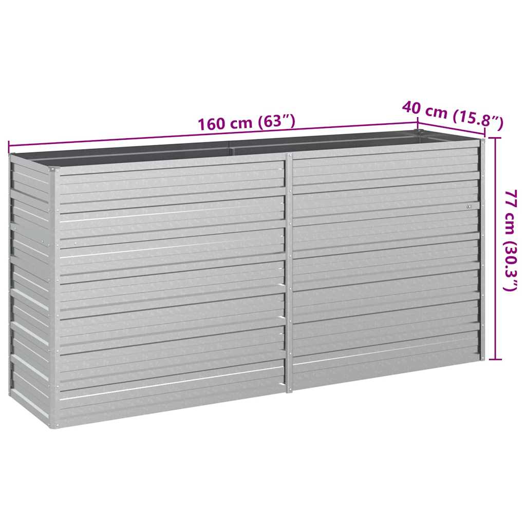 Ζαρντινιέρα Υπερυψωμένη Ασημί 160x40x77 εκ. Γαλβανισμ. Χάλυβας