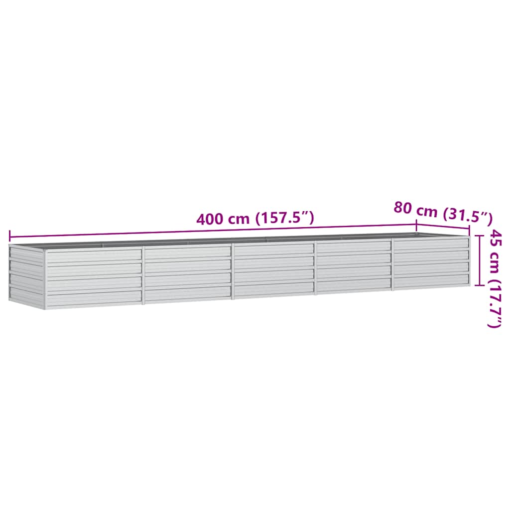 Ζαρντινιέρα Υπερυψωμένη Ασημί 400x80x45 εκ. Γαλβανισμ. Χάλυβας