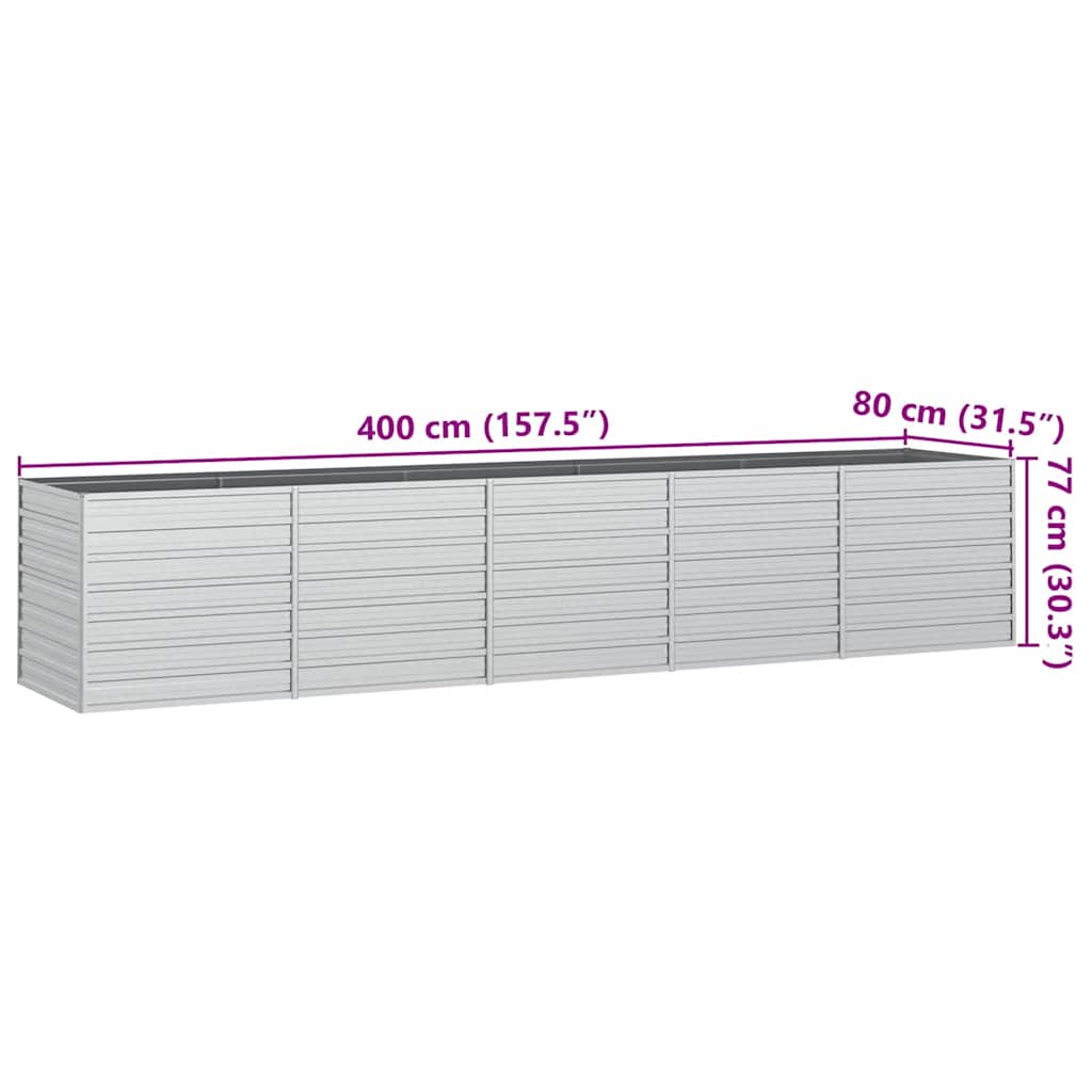 Ζαρντινιέρα Υπερυψωμένη Ασημί 400x80x77 εκ. Γαλβανισμ. Χάλυβας