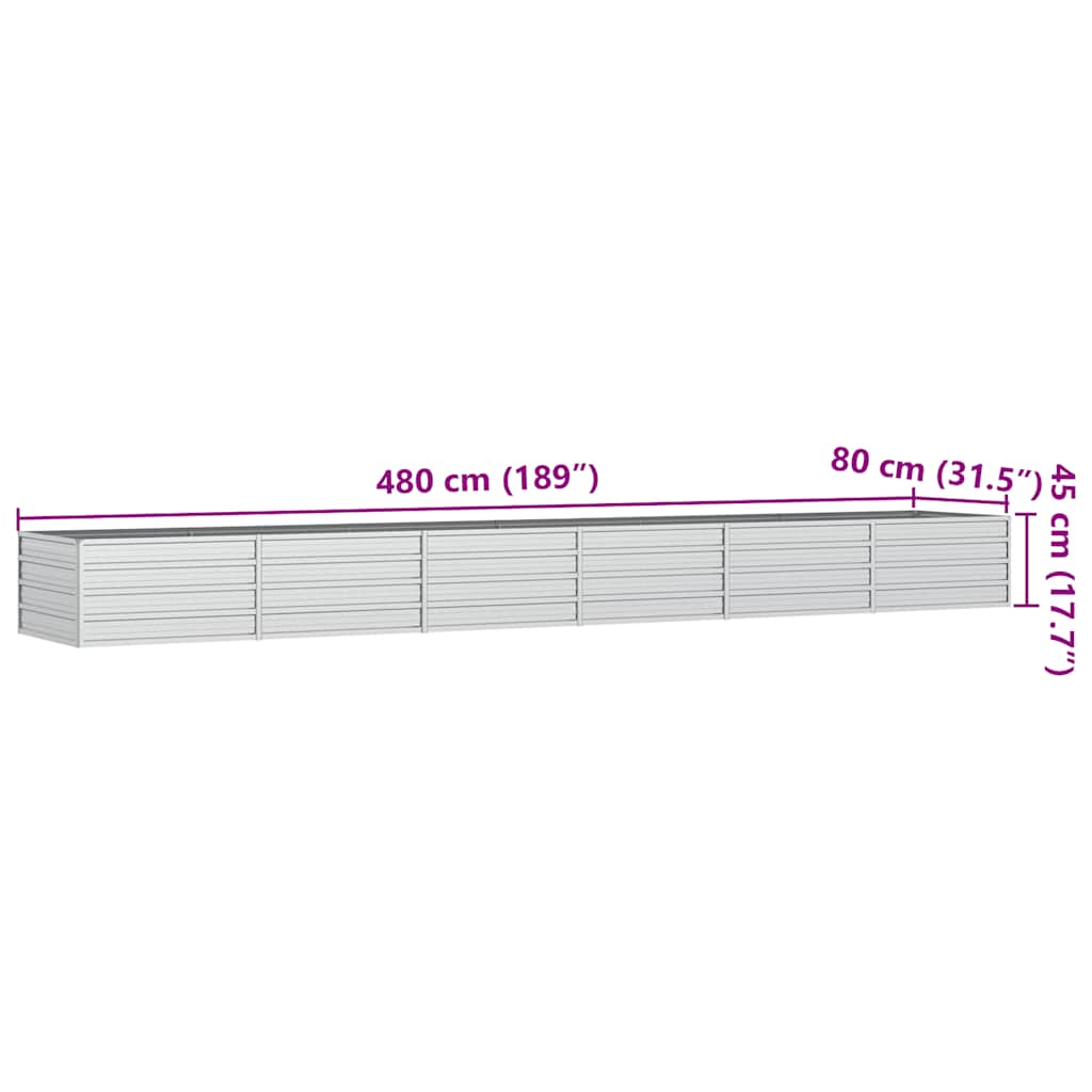 Ζαρντινιέρα Υπερυψωμένη Ασημί 480x80x45 εκ. Γαλβανισμ. Χάλυβας