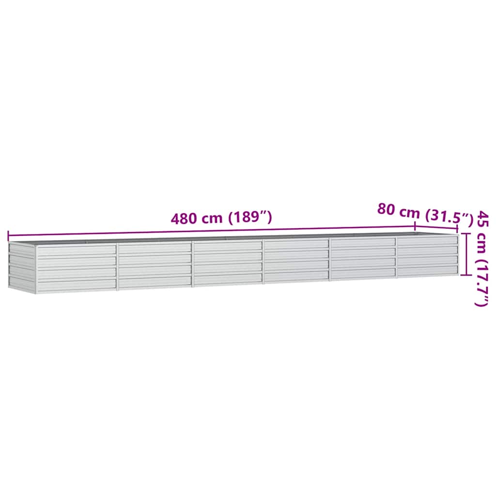 Ζαρντινιέρα Υπερυψωμένη Ασημί 480x80x77 εκ. Γαλβανισμ. Χάλυβας