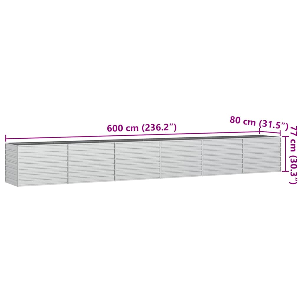 Ζαρντινιέρα Υπερυψωμένη Ασημί 600x80x77 εκ. Γαλβανισμ. Χάλυβας