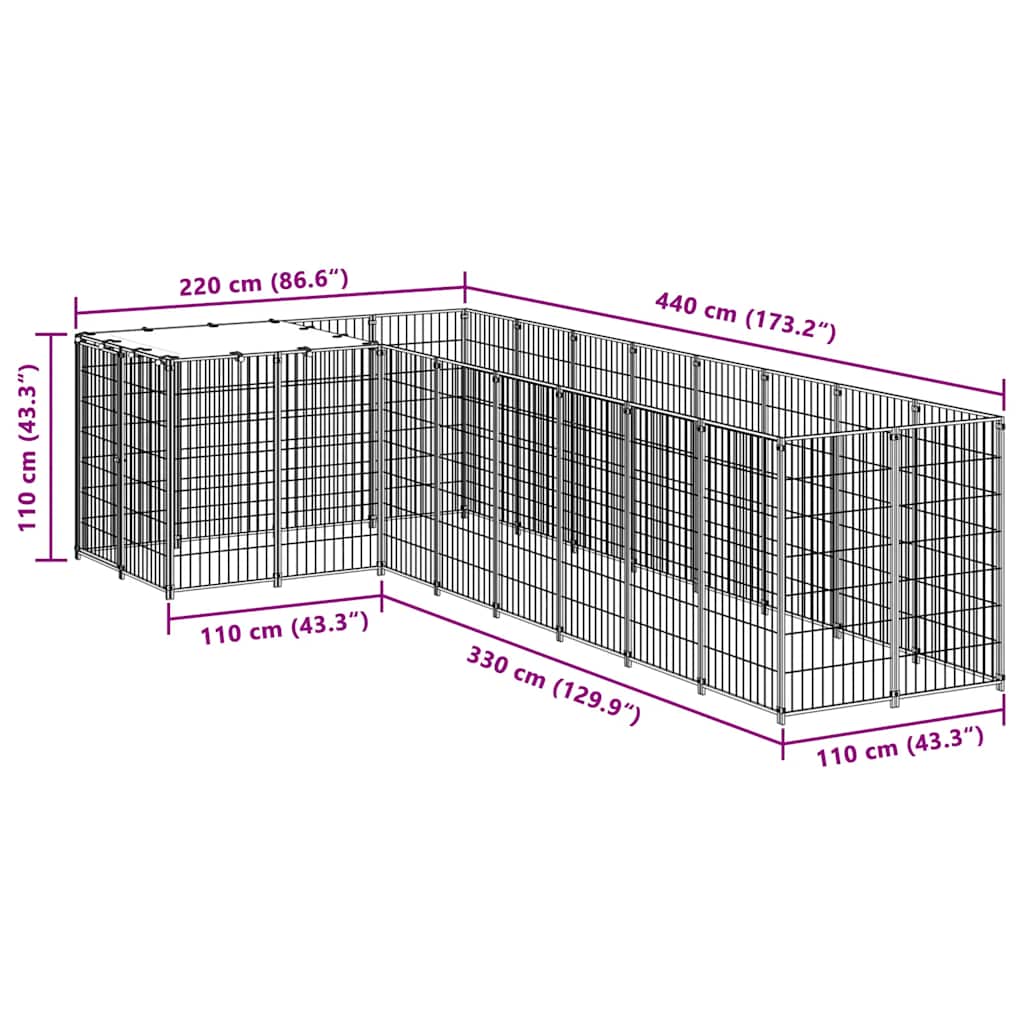 Σπιτάκι Σκύλου Μαύρο 6,05 μ² Ατσάλινο - PAKOBAZAAR