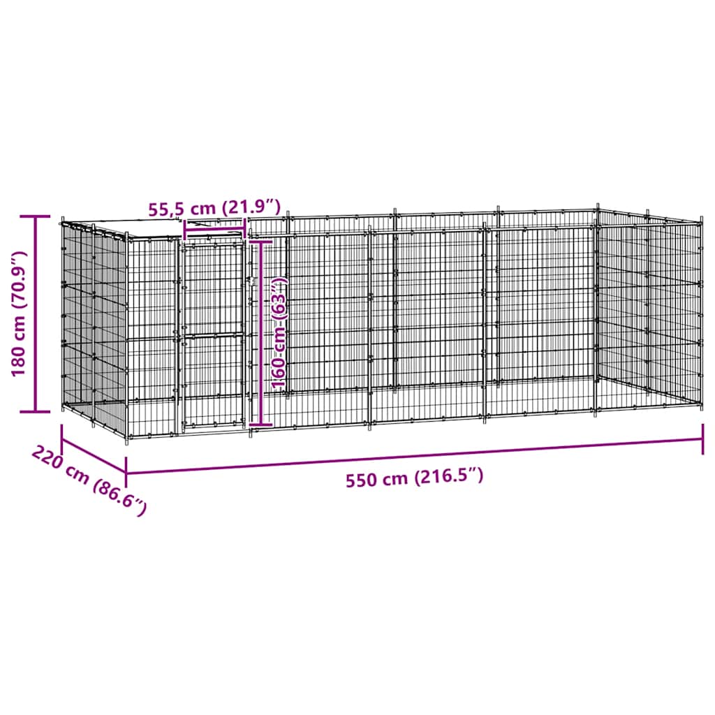 Κλουβί Σκύλου Εξωτερικού Χώρου Στέγαστρο 12,1 μ² Γαλβ. Χάλυβας - PAKOBAZAAR
