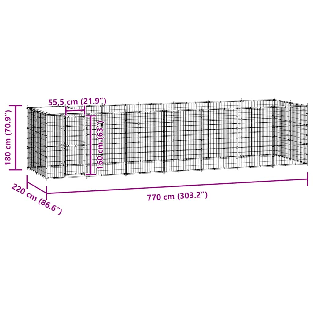Κλουβί Σκύλου Εξ. Χώρου με Στέγαστρο 16,94 μ² Γαλβ. Χάλυβας - PAKOBAZAAR