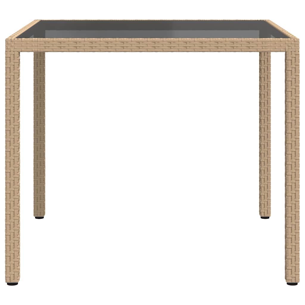Τραπέζι Κήπου Μπεζ 90x90x75εκ από Ψημένο Γυαλί/Συνθετικό Ρατάν