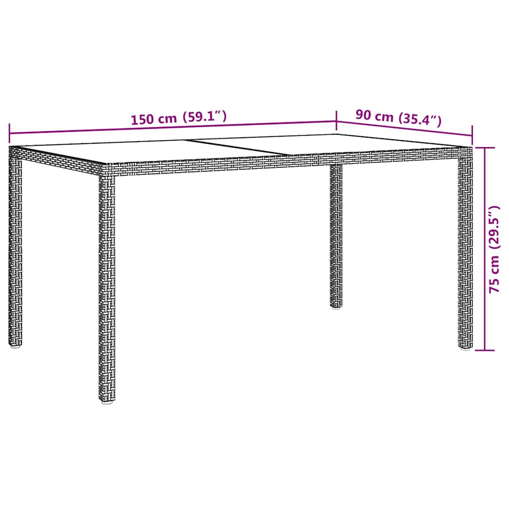 Τραπέζι Κήπου Καφέ 150x90x75 εκ. Συνθετικό Ρατάν/Ψημένο Γυαλί