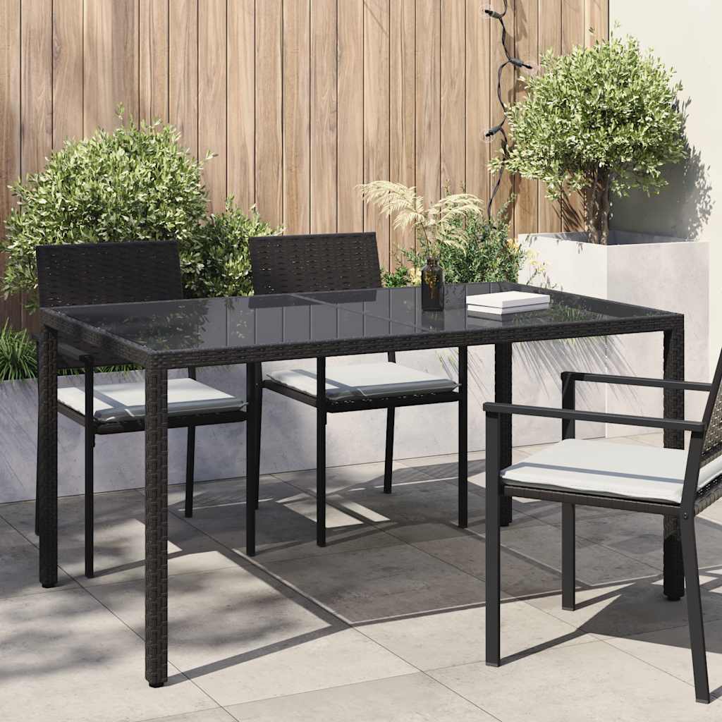 Τραπέζι Κήπου Μαύρο 150x90x75 εκ. Συνθετικό Ρατάν/Ψημένο Γυαλί