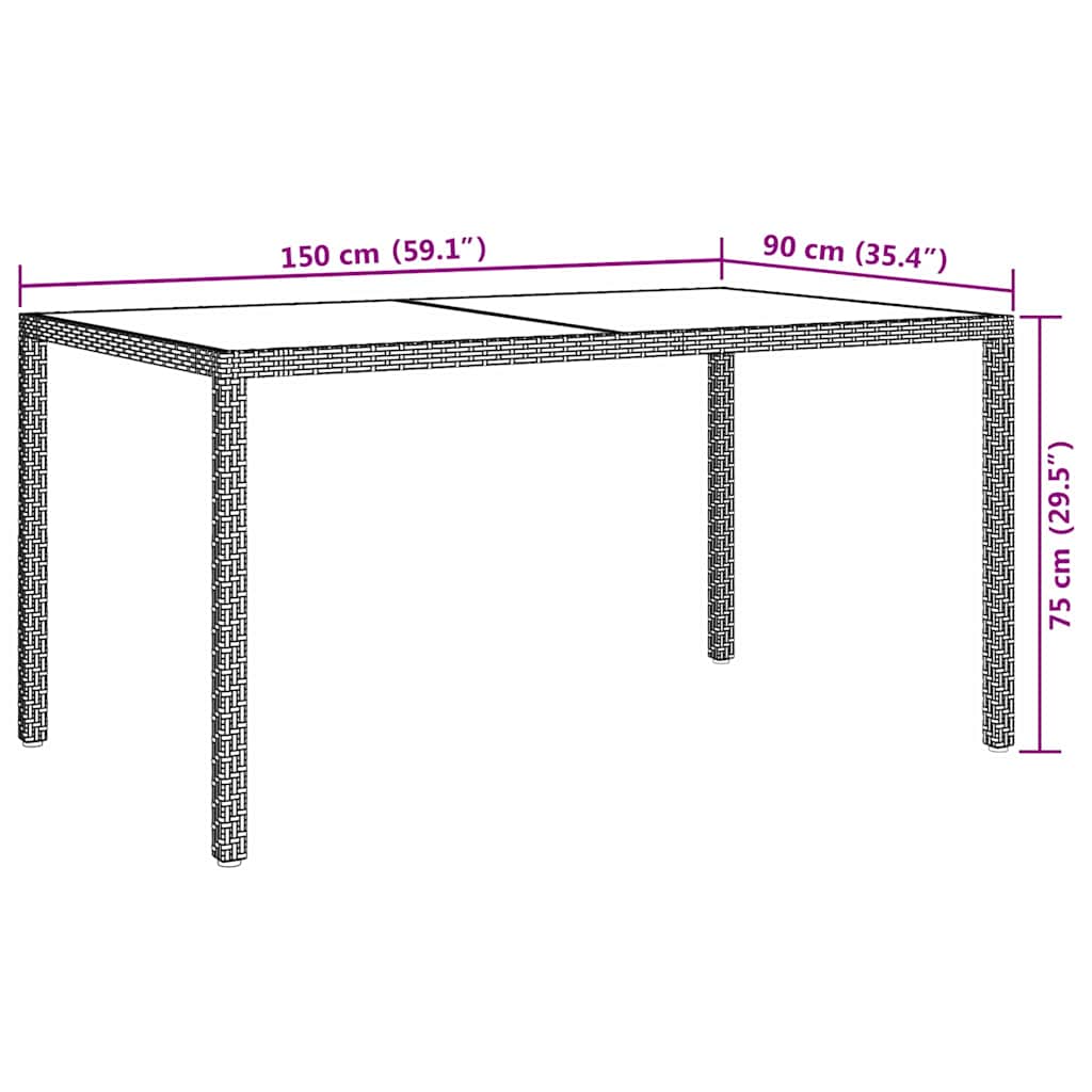Τραπέζι Κήπου Μπεζ 150x90x75 εκ. Συνθετικό Ρατάν/Ψημένο Γυαλί