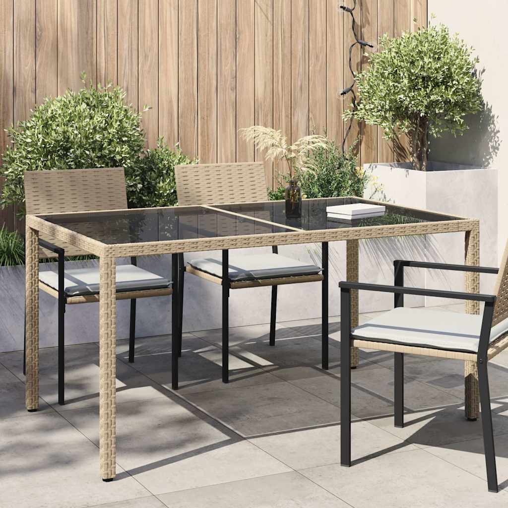 Τραπέζι Κήπου Μπεζ 150x90x75 εκ. Συνθετικό Ρατάν/Ψημένο Γυαλί