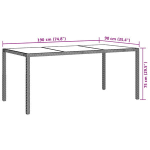 Τραπέζι Κήπου Καφέ 190x90x75εκ από Ψημένο Γυαλί/Συνθετικό Ρατάν