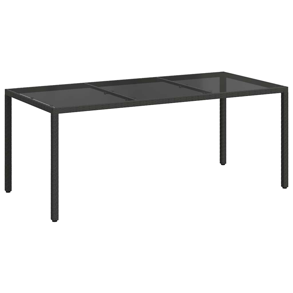 Τραπέζι Κήπου Μαύρο 190x90x75 εκ. Ψημένο Γυαλί/Συνθετικό Ρατάν