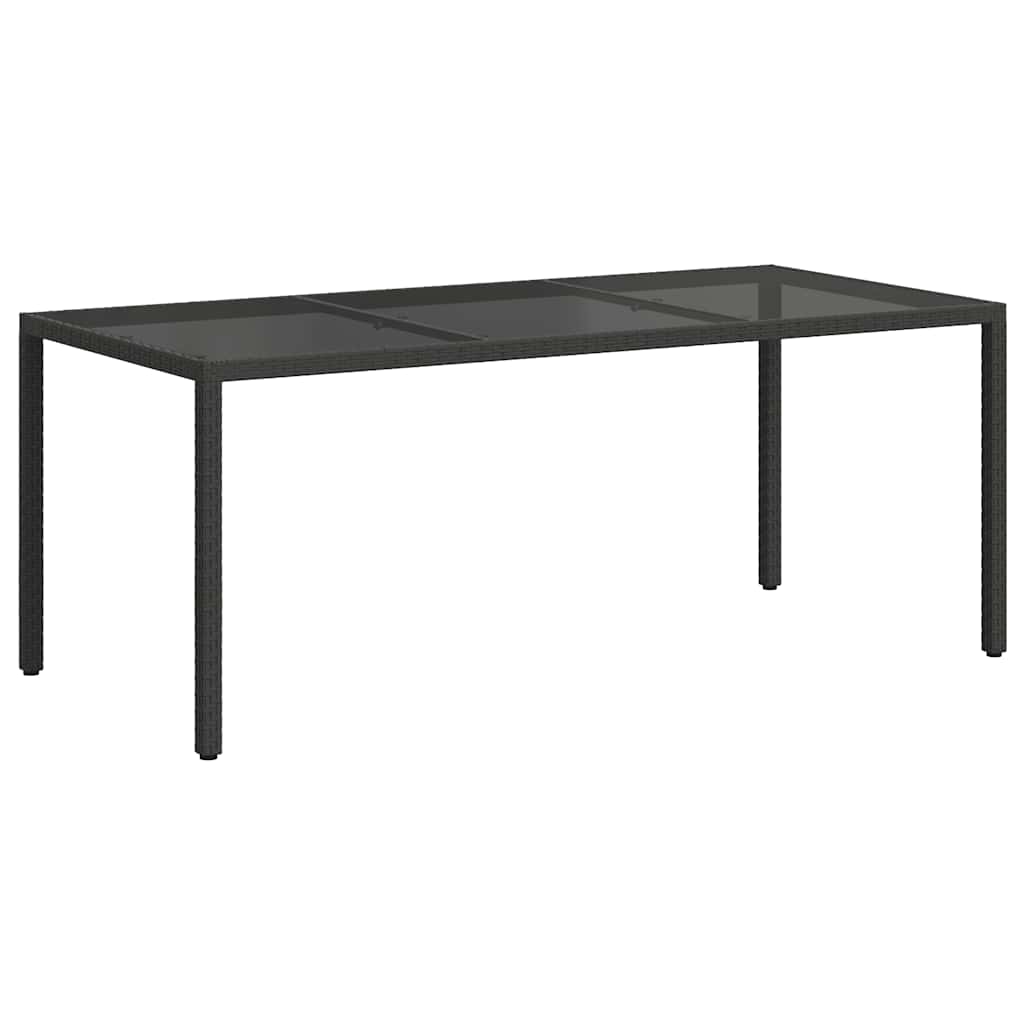 Τραπέζι Κήπου Μαύρο 190x90x75 εκ. Ψημένο Γυαλί/Συνθετικό Ρατάν