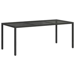 Τραπέζι Κήπου Μαύρο 190x90x75 εκ. Ψημένο Γυαλί/Συνθετικό Ρατάν