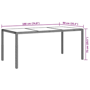 Τραπέζι Κήπου Μαύρο 190x90x75 εκ. Ψημένο Γυαλί/Συνθετικό Ρατάν