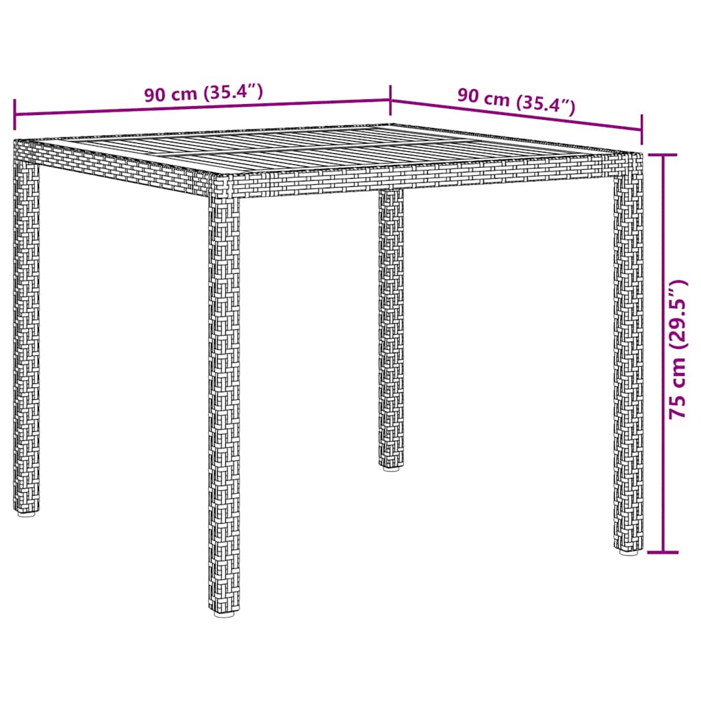 Τραπέζι Κήπου Μαύρο 90x90x75 εκ. Συνθετικό Ρατάν/Ξύλο Ακακίας