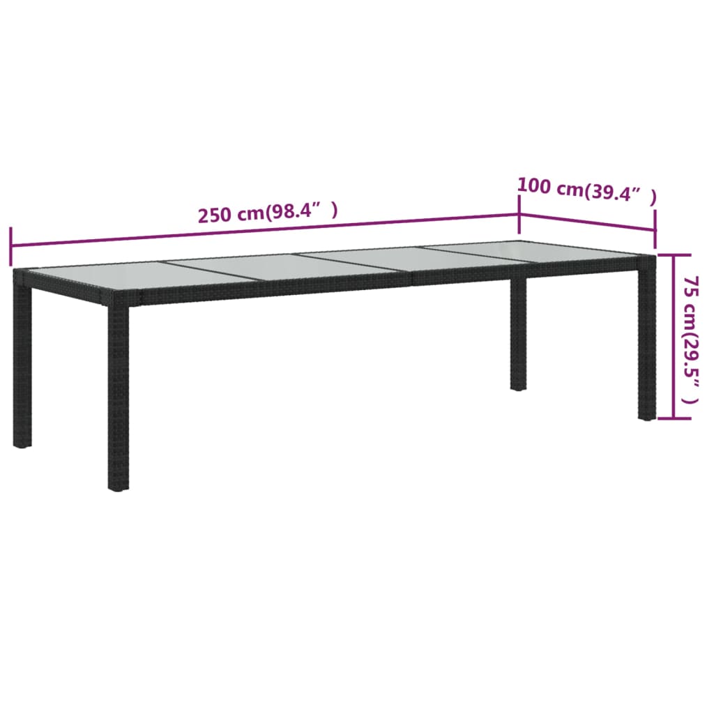 Τραπέζι Κήπου Μαύρο 250x100x75 εκ. Ψημένο Γυαλί/Συνθετικό Ρατάν - Pakobazaar