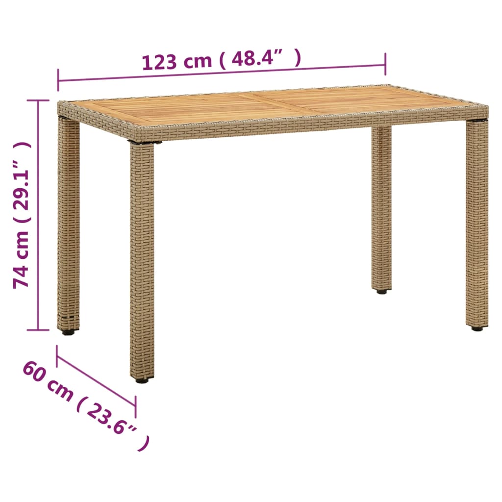 Τραπέζι Κήπου Μπεζ 123x60x74 εκ. Συνθετικό Ρατάν/Μασίφ Ακακία