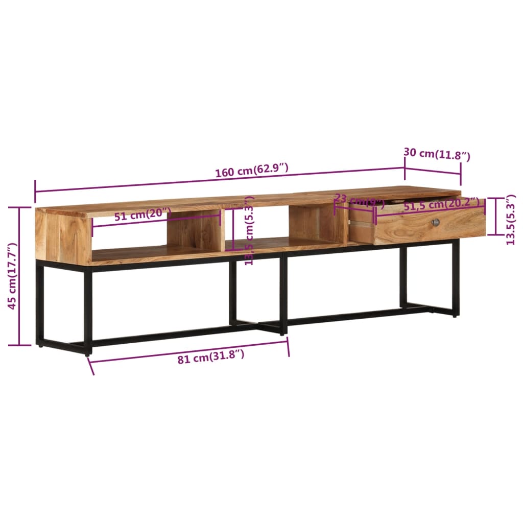 Έπιπλο Τηλεόρασης 160 x 30 x 45 εκ. από Μασίφ Ξύλο Ακακίας