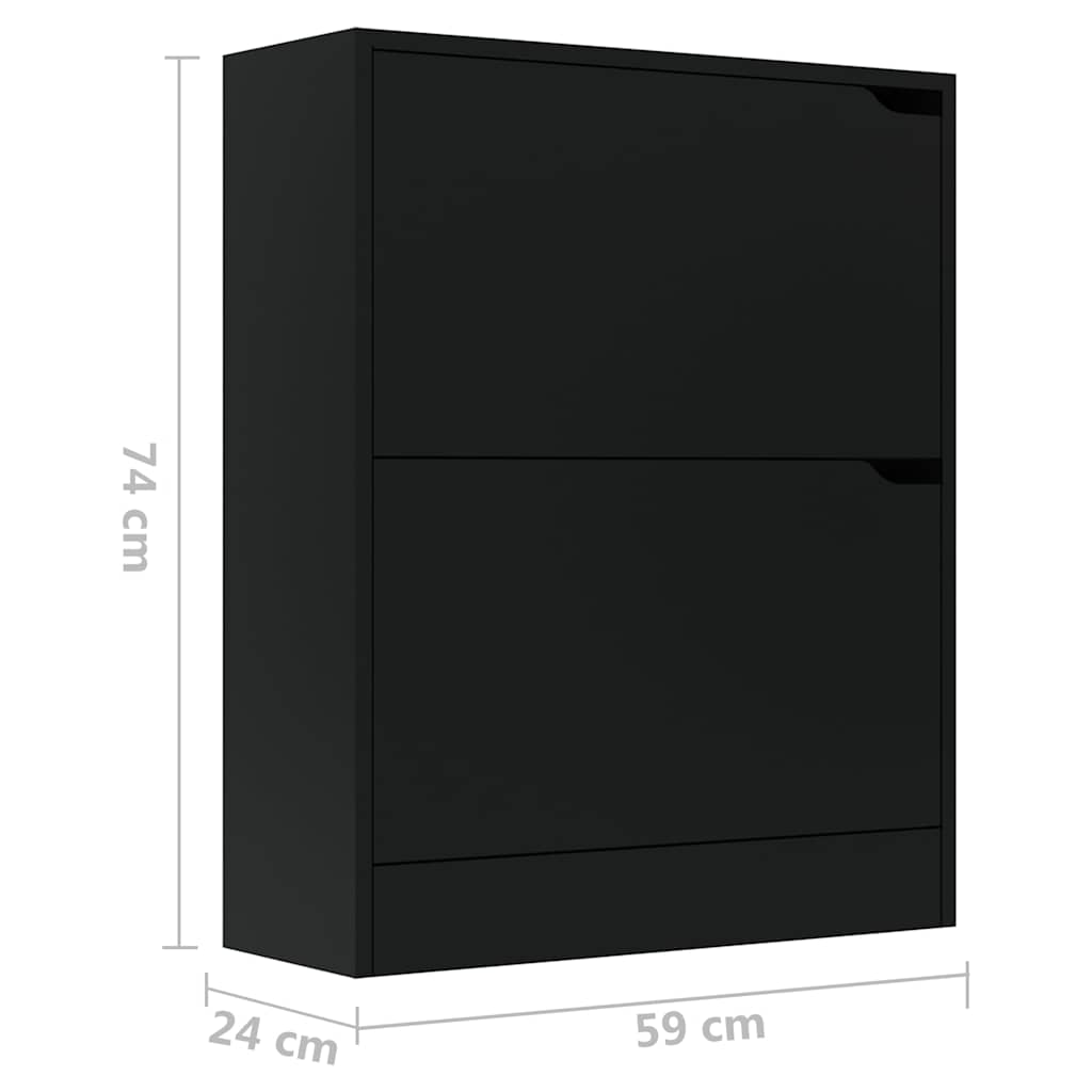 Παπουτσοθήκη με 2 Πόρτες Μαύρη 59 x 24 x 74 εκ. από Μοριοσανίδα