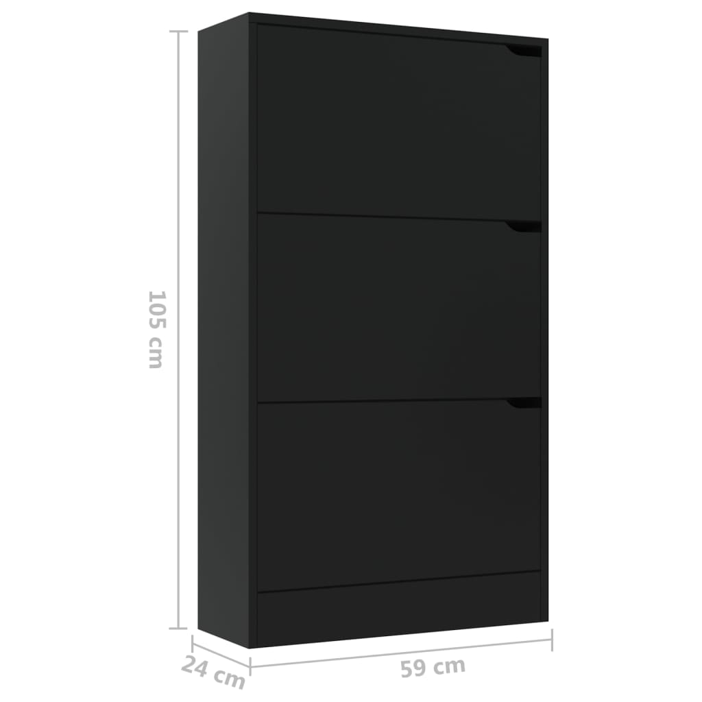 Παπουτσοθήκη με 3 Πόρτες Μαύρη 59x24x105 εκ. από Μοριοσανίδα