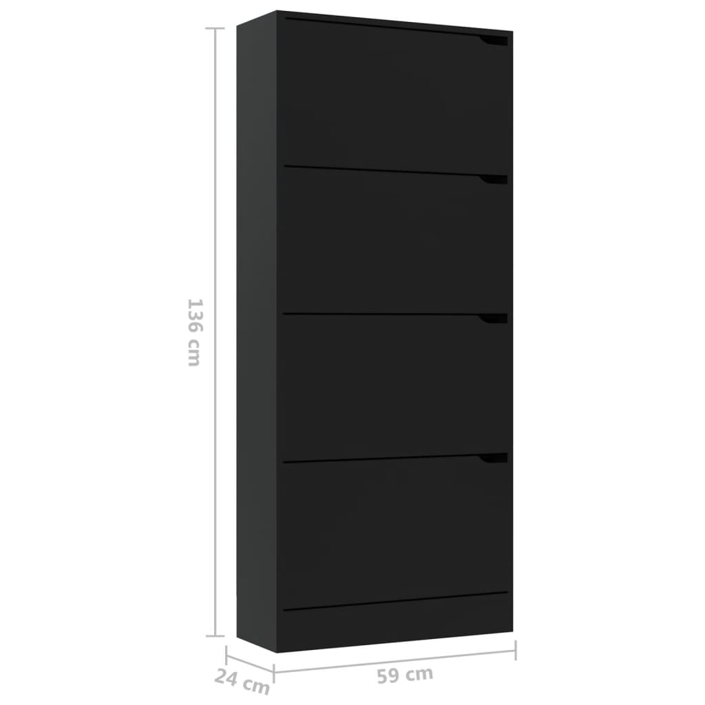Παπουτσοθήκη με 4 Πόρτες Μαύρη 59x24x136 εκ. από Μοριοσανίδα - Pakobazaar