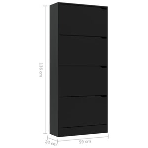 Παπουτσοθήκη με 4 Πόρτες Μαύρη 59x24x136 εκ. από Μοριοσανίδα - Pakobazaar