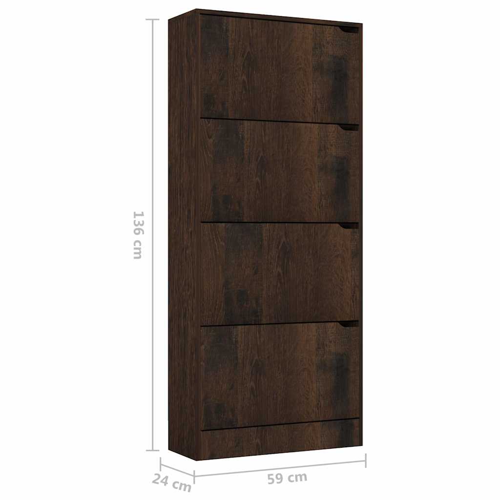 Παπουτσοθήκη με 4 Πόρτες Καπνιστή Δρυς 59x24x136 εκ Μοριοσανίδα