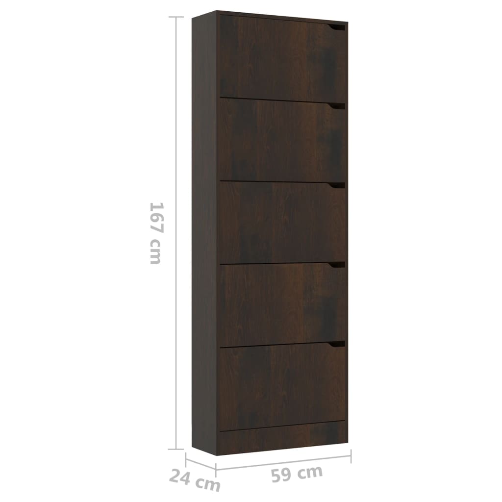 Παπουτσοθήκη με 5 Πόρτες Καπνιστή Δρυς 59x24x167 εκ Μοριοσανίδα - Pakobazaar