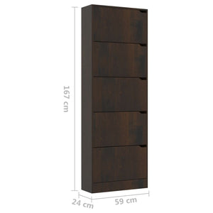 Παπουτσοθήκη με 5 Πόρτες Καπνιστή Δρυς 59x24x167 εκ Μοριοσανίδα - Pakobazaar