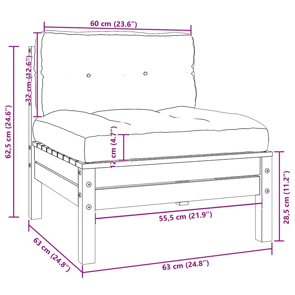 Καναπές Κήπου Μεσαίος από Μασίφ Ξύλο Πεύκου με Λευκά Μαξιλάρια - Pakobazaar