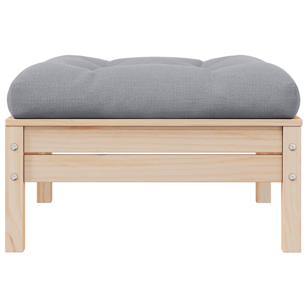 Υποπόδιο Κήπου από Μασίφ Ξύλο Πεύκου με Γκρι Μαξιλάρι - Pakobazaar