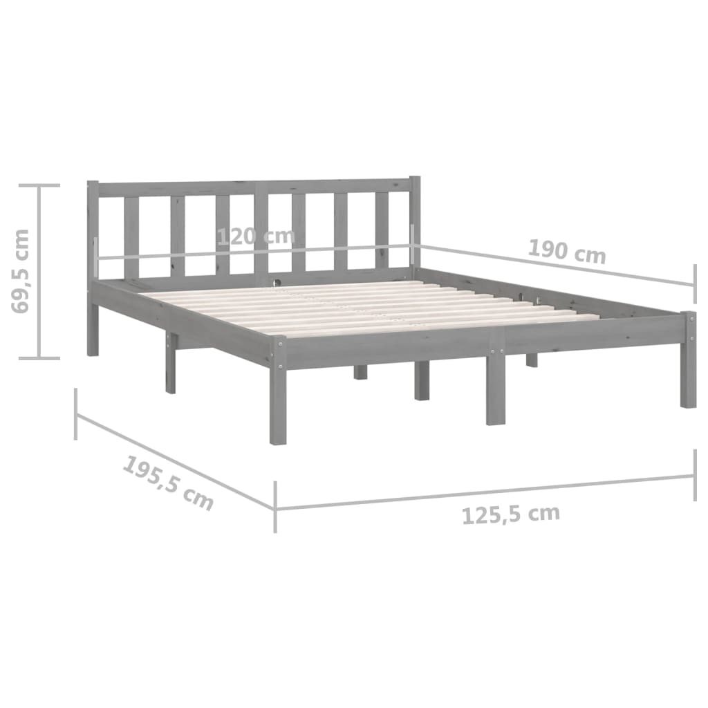 Πλαίσιο Κρεβατιού Γκρι 120 x 190 εκ. Μασίφ Πεύκο Small Double