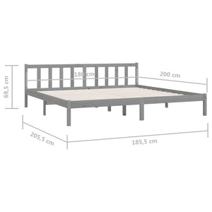 Πλαίσιο Κρεβατιού Γκρι 180 x 200εκ Μασίφ Ξύλο Πεύκου Super King