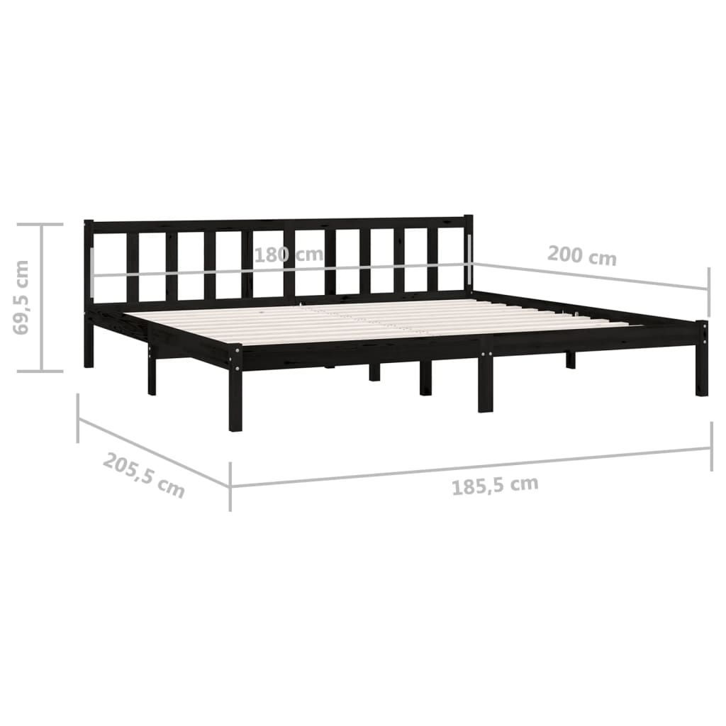 Πλαίσιο Κρεβατιού Μαύρο 180x200 εκ. Μασίφ Πεύκο Super King Size - Pakobazaar