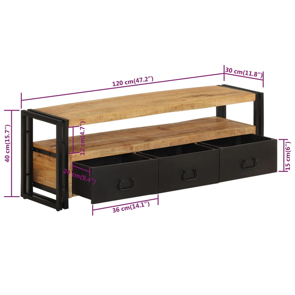 Έπιπλο Τηλεόρασης 120 x 30 x 40 εκ. από Μασίφ Ξύλο Μάνγκο