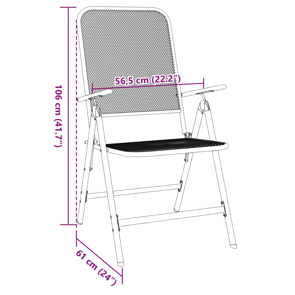 Καρέκλες Κήπου Πτυσσόμ. 4 τεμ. Ανθρακί Εκτετ. Μεταλλικό Πλέγμα