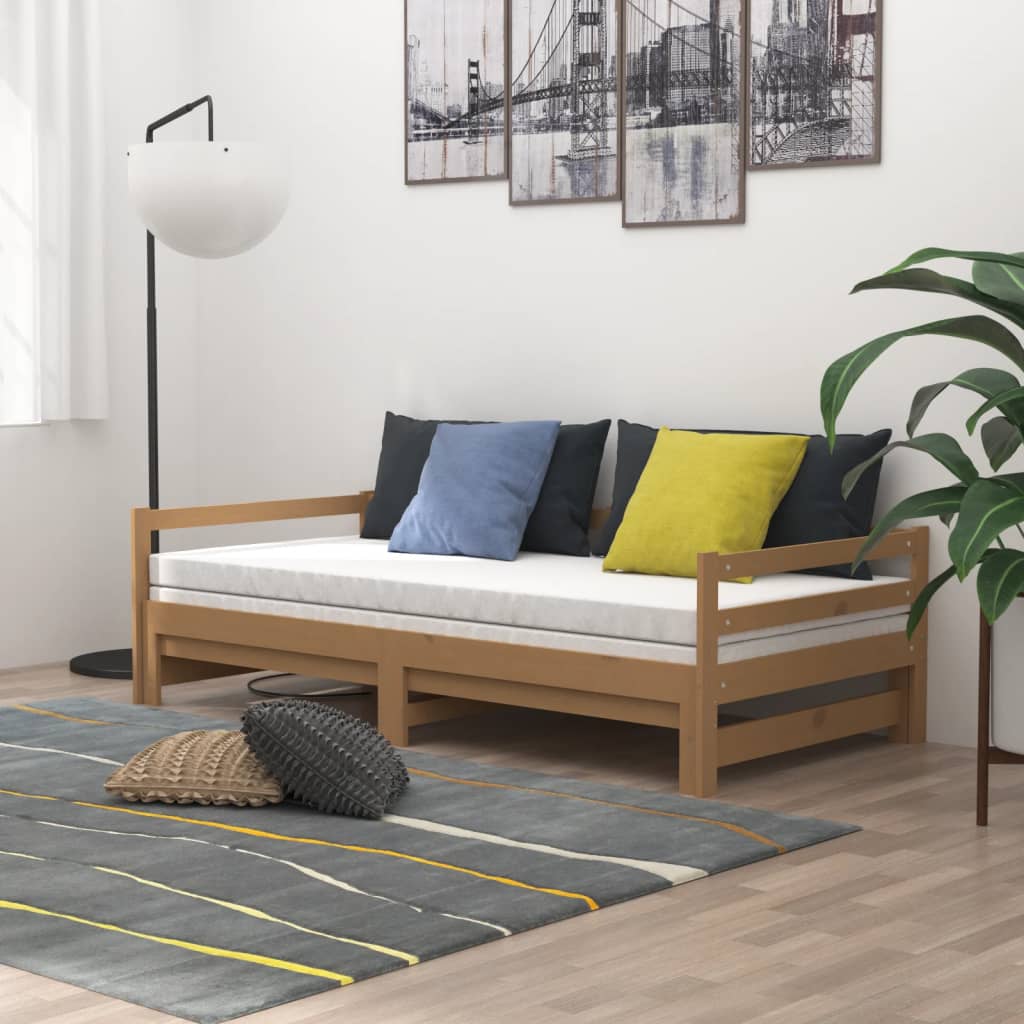 Καναπές Κρεβάτι Συρόμενος Μελί 2x(90x200) εκ. Μασίφ Ξύλο Πεύκου