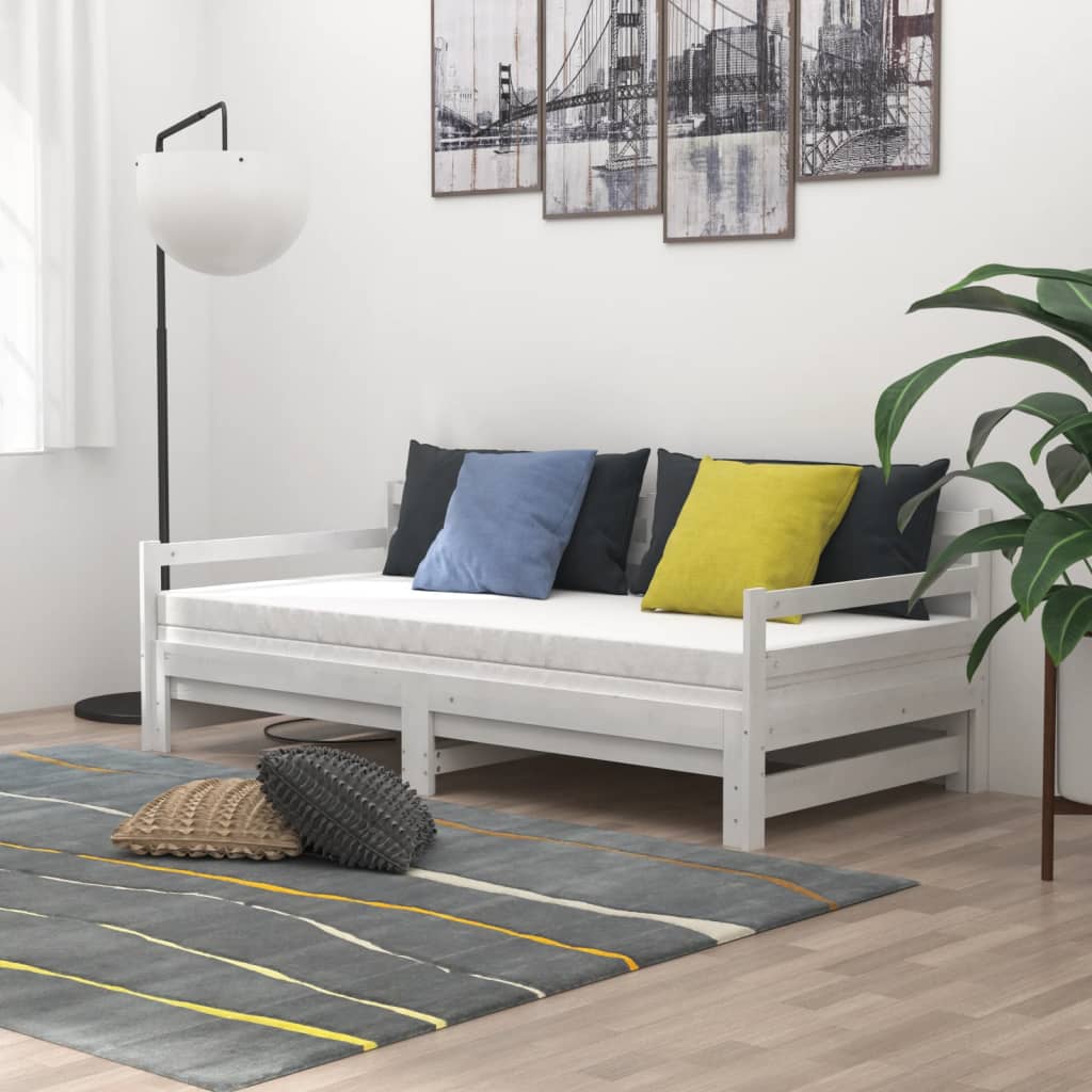 Καναπές Κρεβάτι Συρόμενος Λευκός 2x(90x200) εκ. Ξύλο Πεύκου