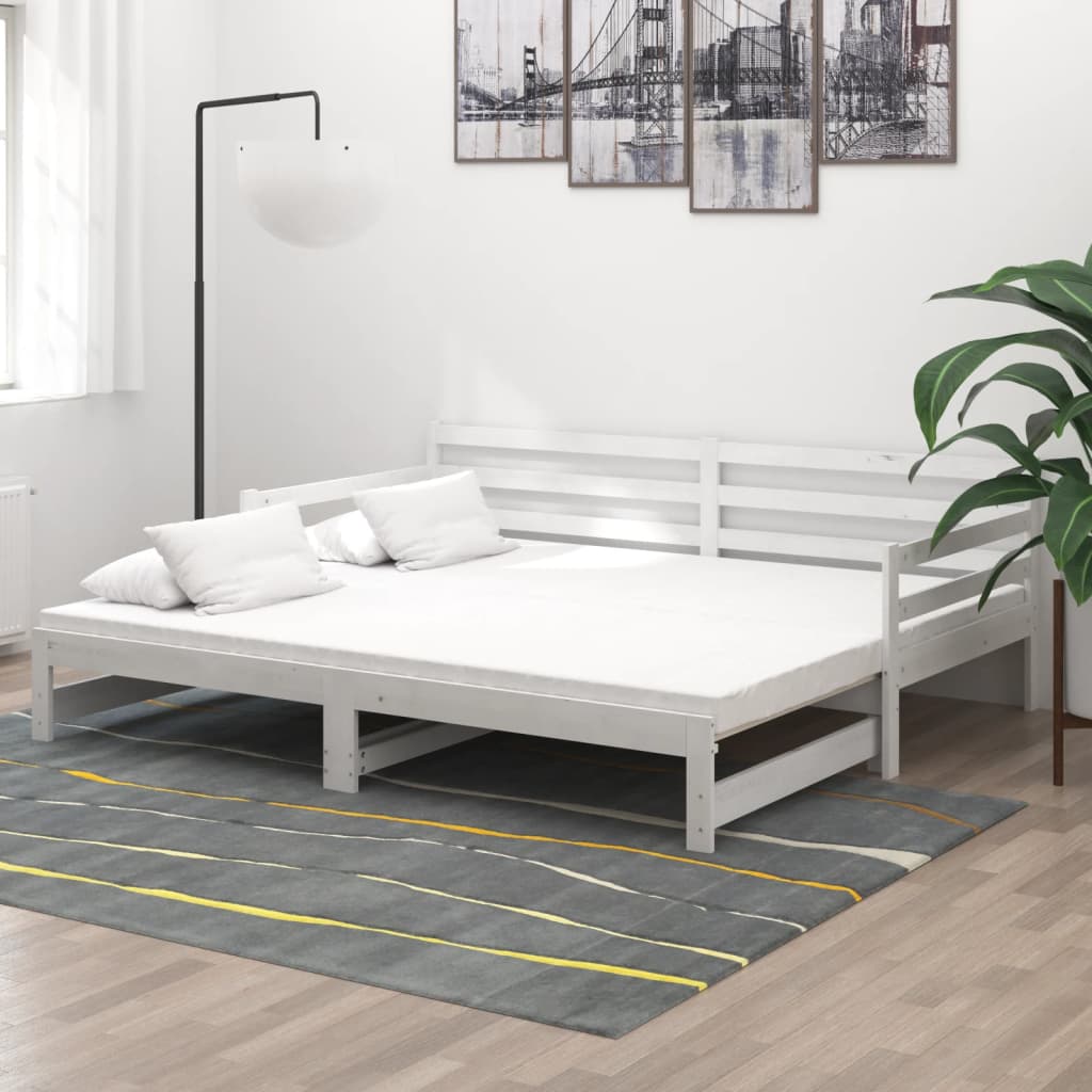 Καναπές Κρεβάτι Συρόμενος Λευκός 2x(90x200) εκ. Ξύλο Πεύκου