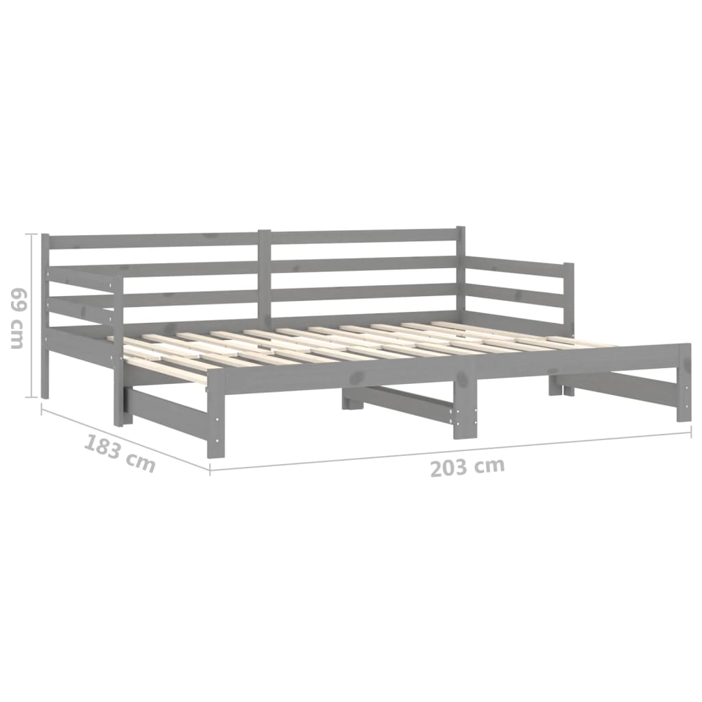 Καναπές Κρεβάτι Συρόμενος Γκρι 2x(90x200) εκ. Μασίφ Ξύλο Πεύκου - PAKOBAZAAR